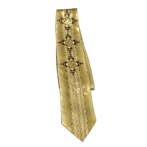 MCM ABSTRACT NECKTIE GOLD CROSS  POLYESTER DESIGNER 60" X 4" MENS - Picture 3 of 4